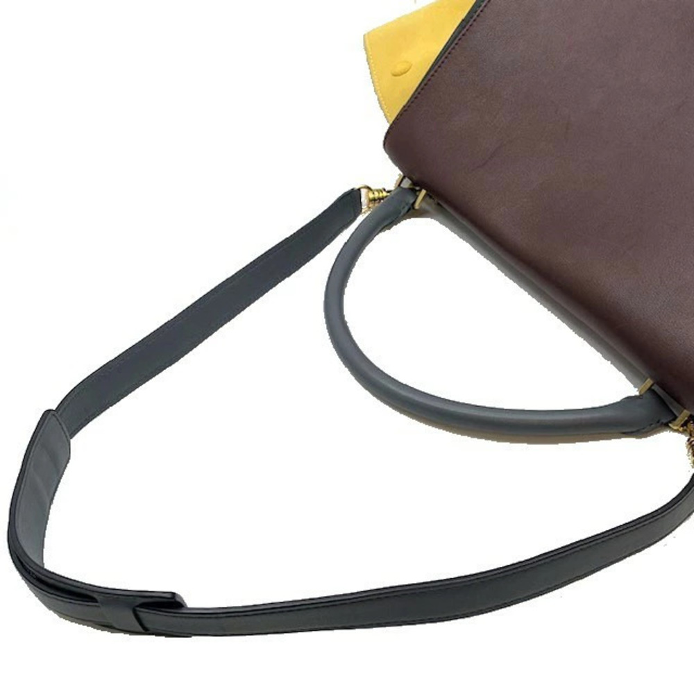 CELINE Trapeze Handbag Gray Dark Brown Yellow Leather Suede strap Shoulder bag - Picture 7 of 11